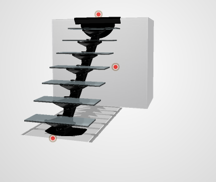 3D-модель. Модульная лестница Do-Up(Бельгия) на металлическом центральном косоуре, 7 ступеней из стекла.