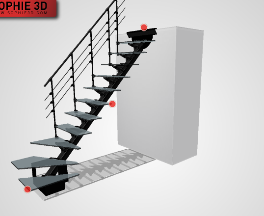 3D-модель. Модульная лестница Do-Up(Бельгия) на металлическом центральном косоуре с забежными ступенями, 11 ступеней из стекла.